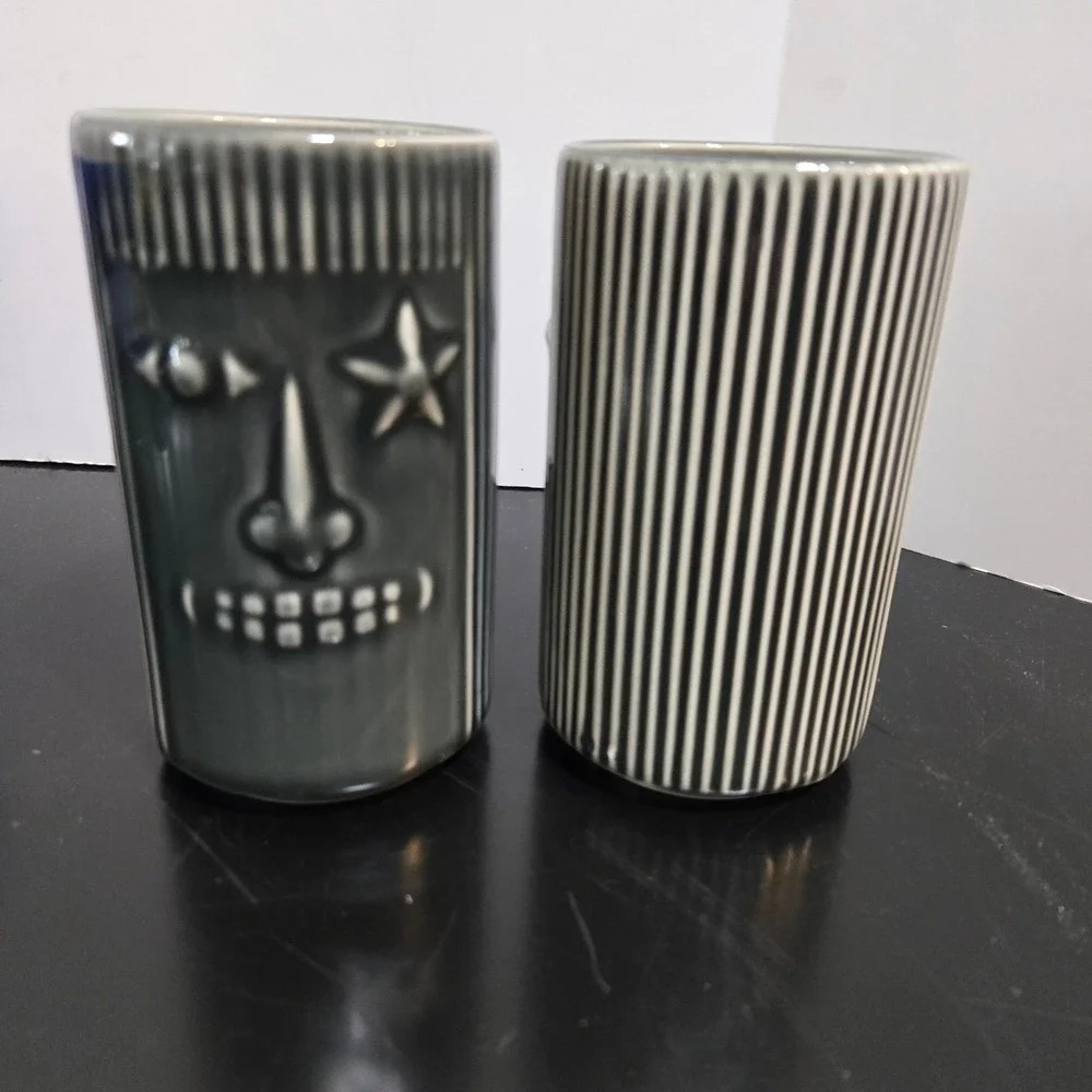 2 Ikea Tiki Bar Ceramic Tumblers by Maria Vinka Frekvens Mugs Glasses Gray 5